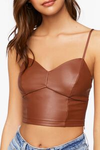 DARK COCOA Faux Leather Sweetheart Cropped Cami, image 5