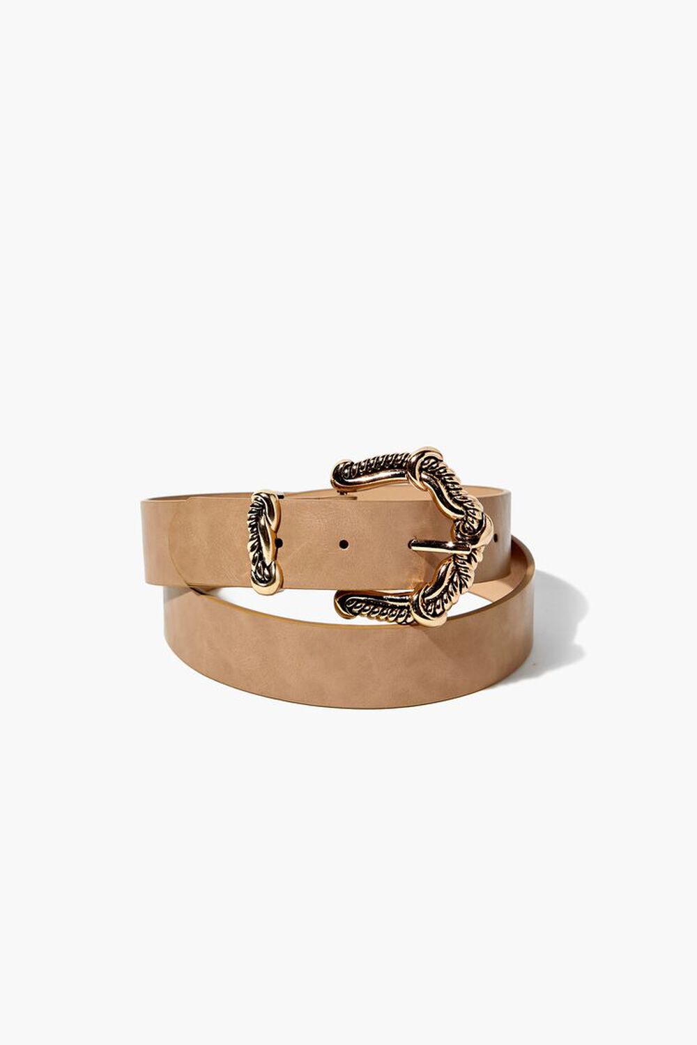 BEIGE/GOLD Faux Leather Twisted Buckle Belt, image 1