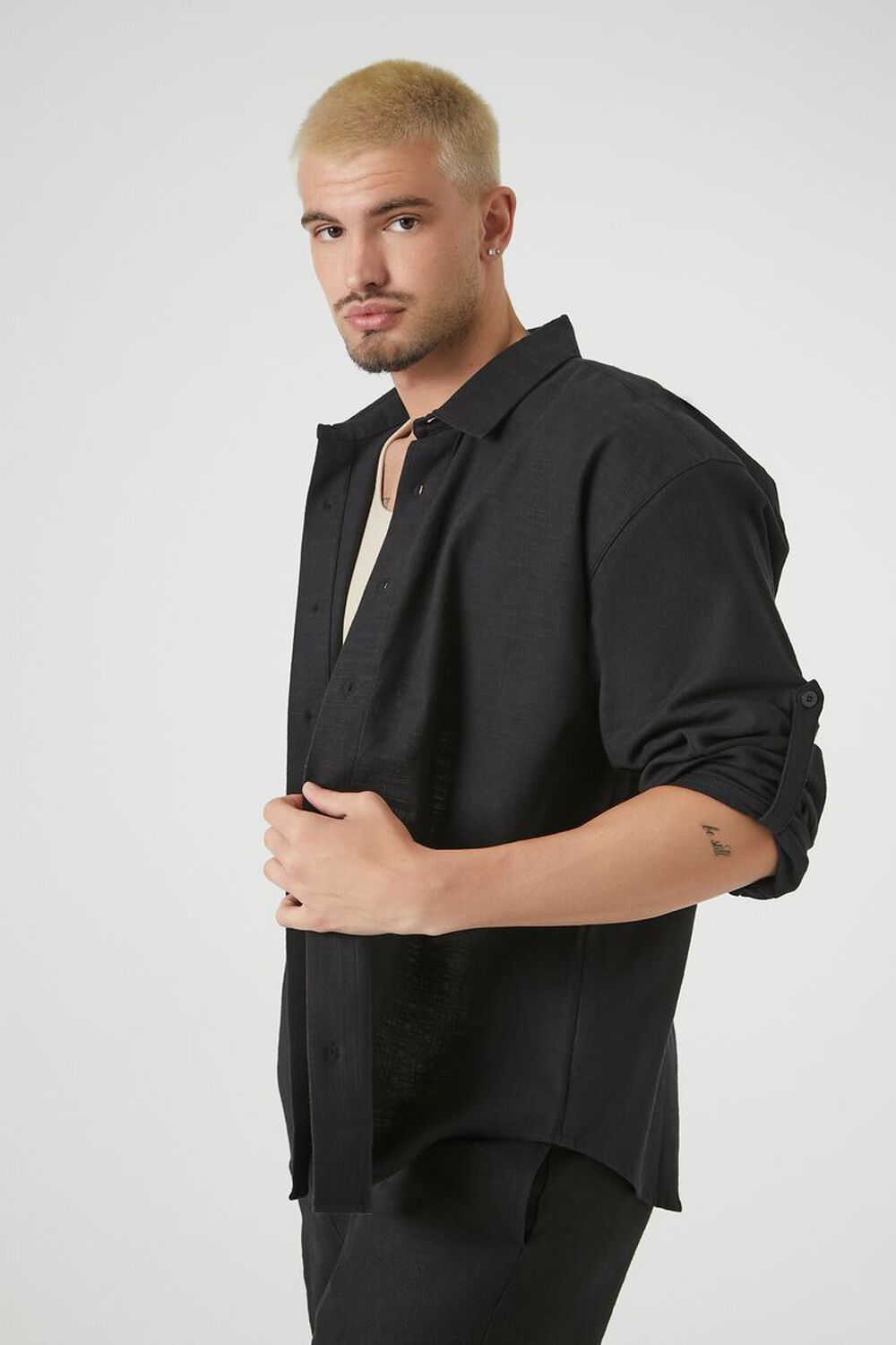 BLACK Textured Curved-Hem Shirt, image 2