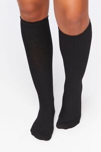 BLACK Ribbed Knee-High Socks, image 5