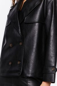 BLACK Faux Leather Double-Breasted Jacket, image 6