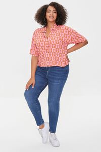 PINK/ORANGE Plus Size Checkered Mushroom Shirt, image 4