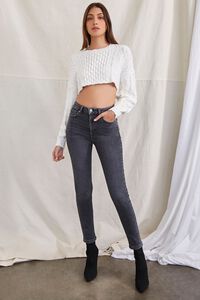 IVORY Cropped Cable Knit Sweater, image 4