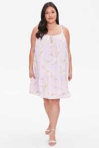 LIGHT PINK/TAUPE Plus Size Tropical Leaf Print Dress, image 4