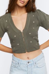 SAGE/BEIGE Sweater-Knit Floral Embroidered Top, image 6