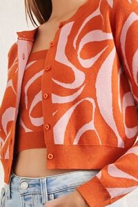 ORANGE/PINK Abstract Crop Top & Cardigan Sweater Set, image 5