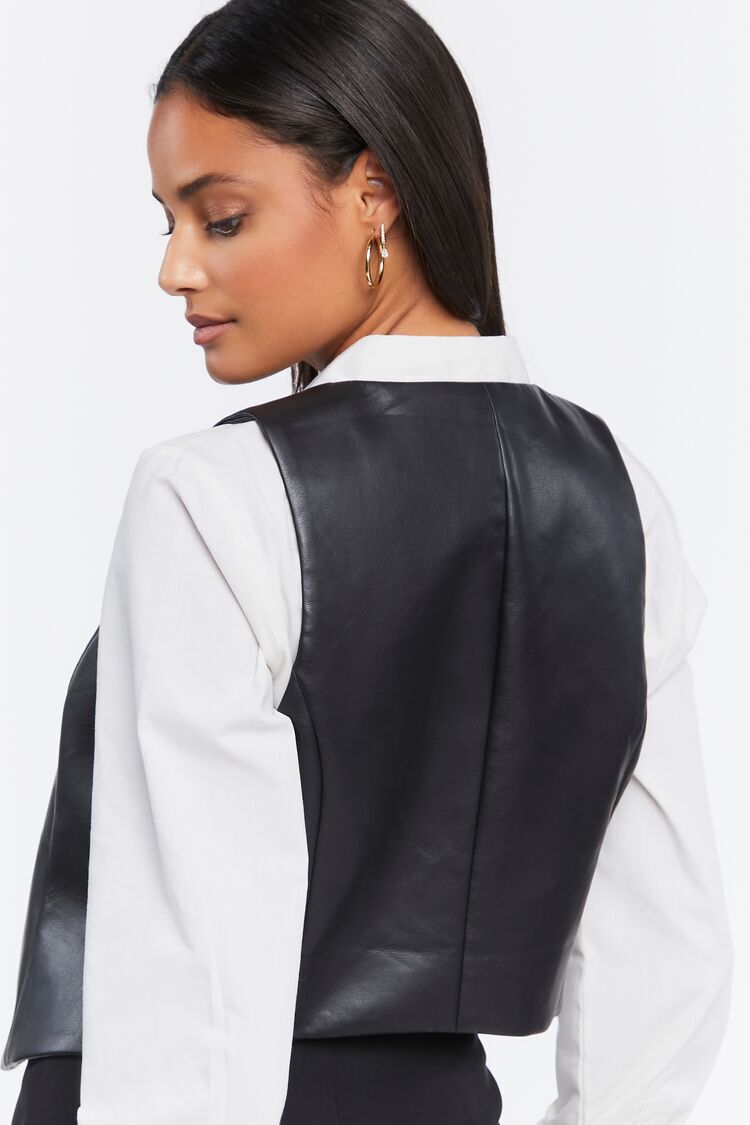 Faux Leather Button-Front Vest