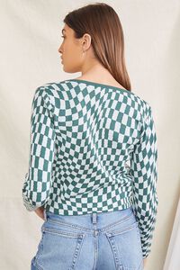 GREEN/MULTI Checkered Ruched Cropped Sweater, image 3