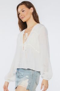 WHITE Plunging Peasant-Sleeve Top, image 2