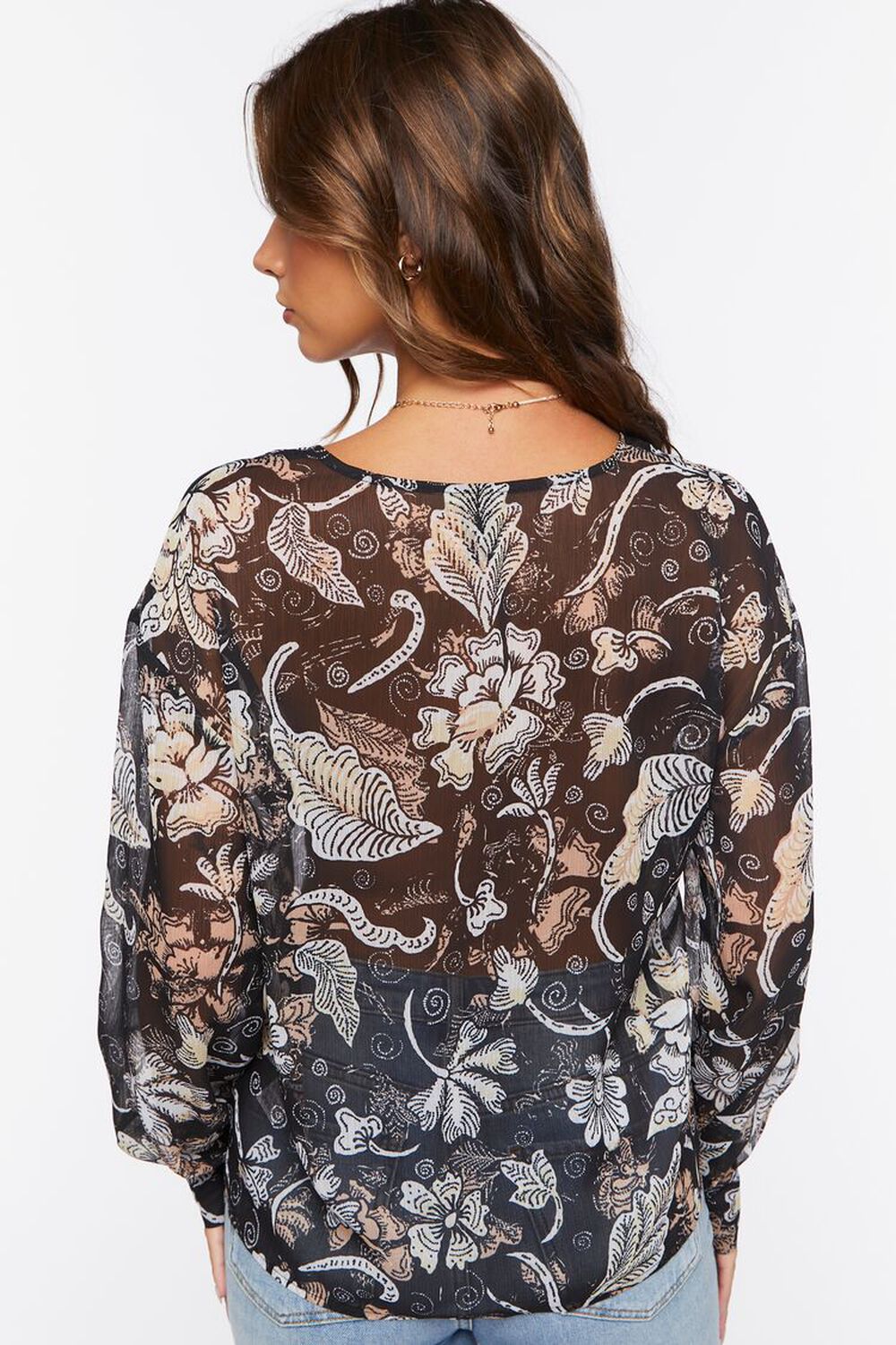 Chiffon Floral Print Lace-Up Top, image 3