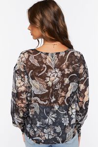 BLACK/IVORY Chiffon Floral Print Lace-Up Top, image 3