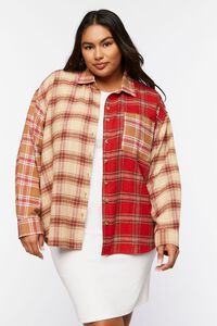 RED/MULTI Plus Size Reworked Plaid Shirt, image 1