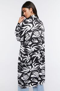 BLACK/CREAM Tropical Print Satin Kimono, image 3