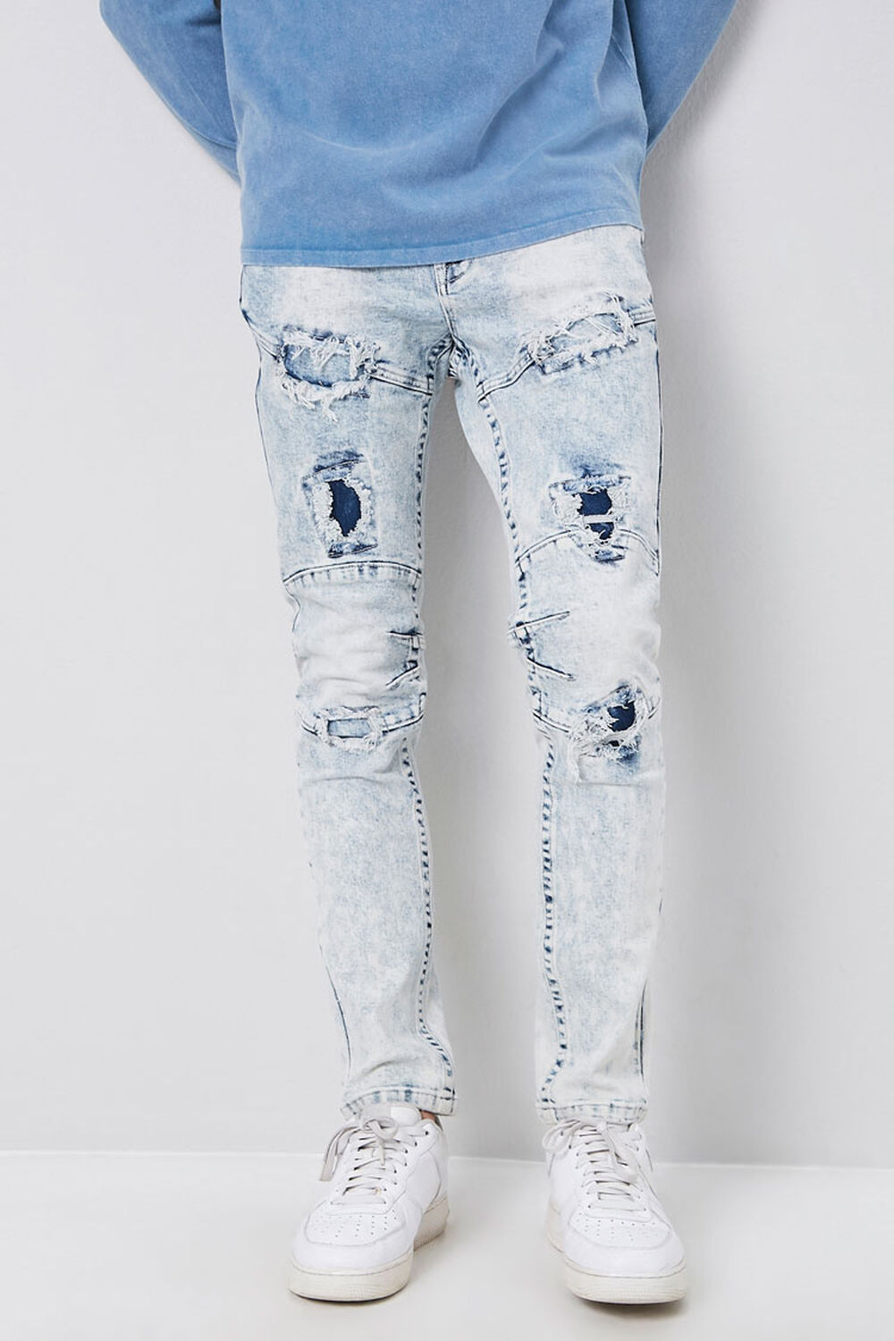 Distressed Panel Slim-Fit Jeans, image 1