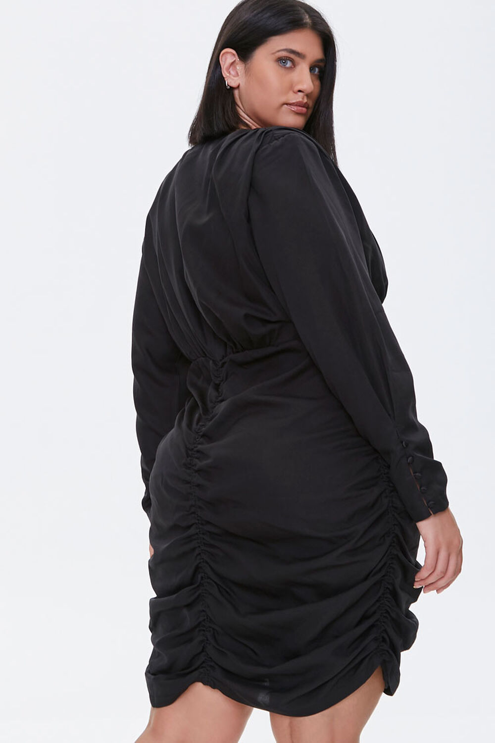 BLACK Plus Size Ruched Mini Dress, image 3