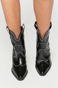 BLACK Faux Leather Cowboy Ankle Boots, image 4