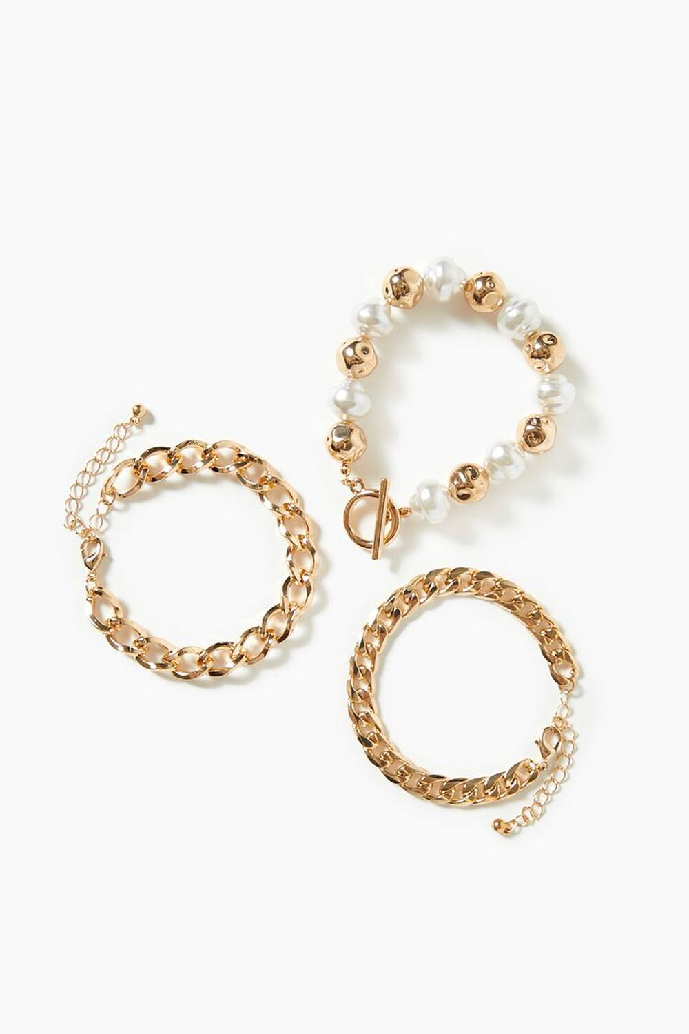 Faux Pearl & Curb Chain Bracelet Set