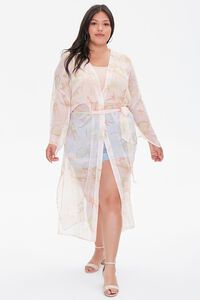 PEACH /MULTI Plus Size Tropical Floral Kimono, image 4