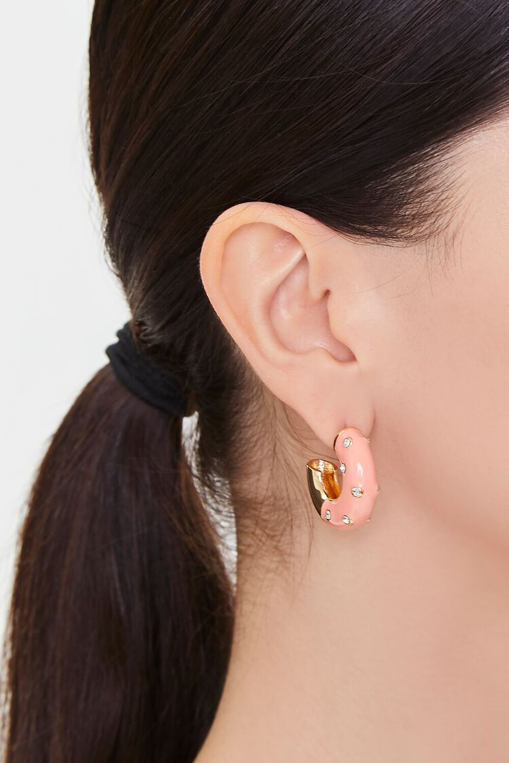 PINK Rhinestone Open-End Hoop Earrings, image 1