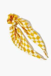 YELLOW/WHITE Checkered Bow Scrunchie, image 1