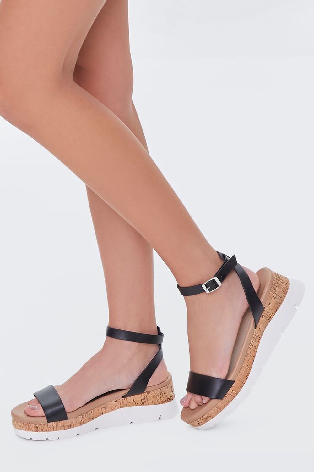 BLACK Cork Ankle-Strap Flatform Sandals, image 1