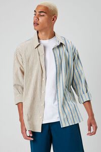TAUPE/MULTI Reworked Striped Button-Front Shirt, image 2