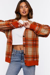 ORANGE/MULTI Plaid Cardigan Sweater, image 1