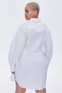 WHITE Plus Size Poplin Lace-Up Shirt Dress, image 3