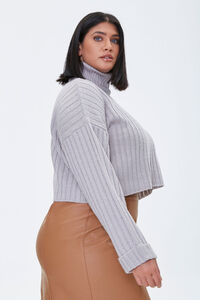 HEATHER GREY Plus Size Ribbed Turtleneck Sweater, image 2