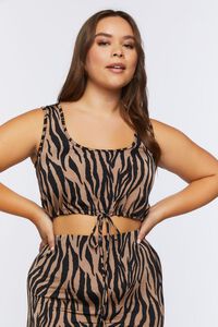 BLACK/BROWN Plus Size Zebra Crop Top & Skirt Set, image 5