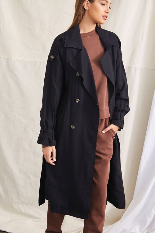 BLACK Double-Breasted Trench Jacket, image 2