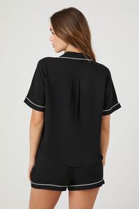 BLACK/WHITE Piped-Trim Shirt & Shorts Pajama Set, image 3