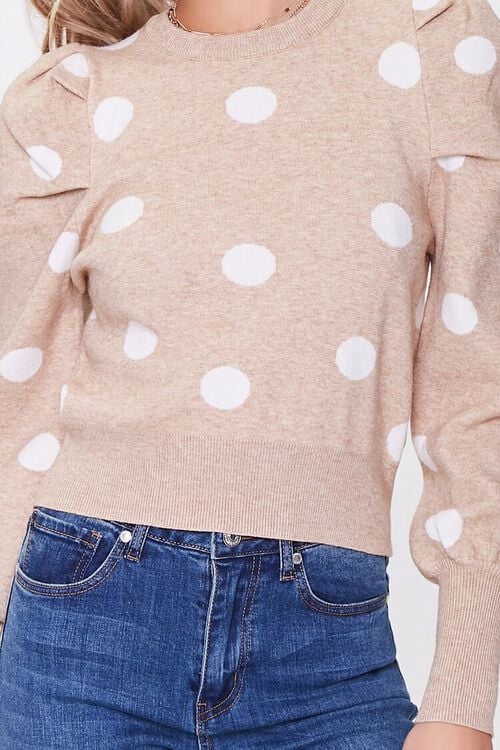 TAN/IVORY Polka Dot Ruched Sweater, image 5