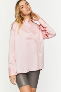 ROSE PINK Long-Sleeve Split-Hem Shirt, image 1