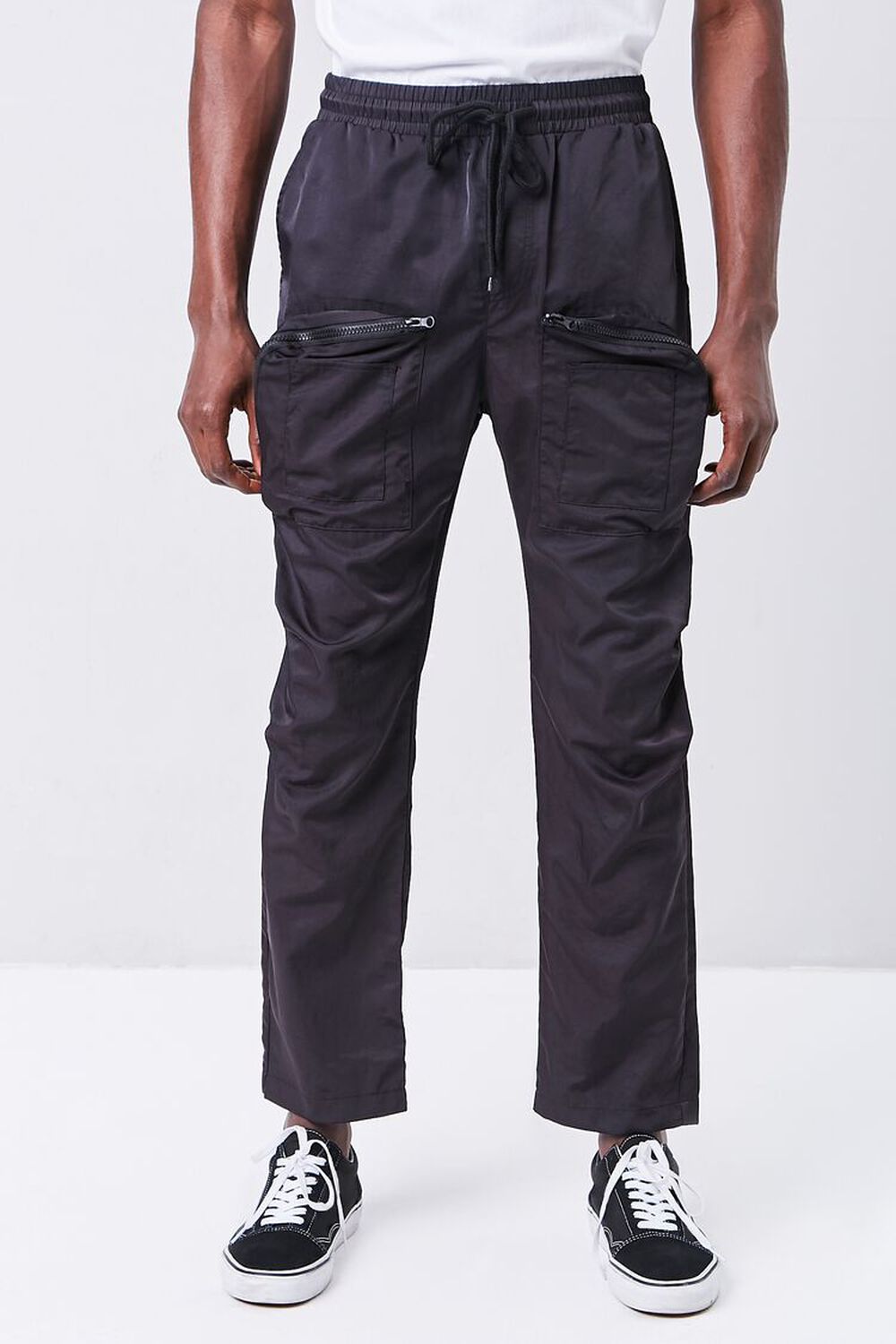 BLACK Drawstring Zippered Cargo Pants, image 2