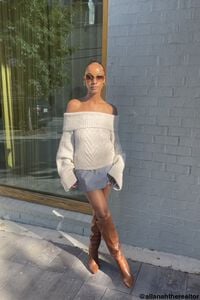 TAUPE Off-the-Shoulder Bell-Sleeve Sweater, image 1