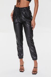 BLACK Faux Leather Paperbag Joggers, image 2