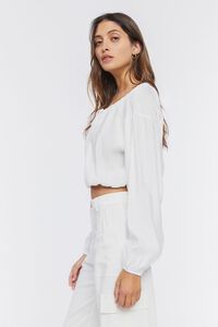 WHITE Peasant-Sleeve Ruched Crop Top, image 2