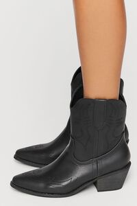 BLACK Faux Leather Cowboy Ankle Boots, image 2