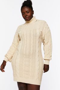TAN Plus Size Cable Knit Sweater Dress, image 1