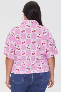 PINK/RED Plus Size Checkered Cherry Print Shirt, image 3
