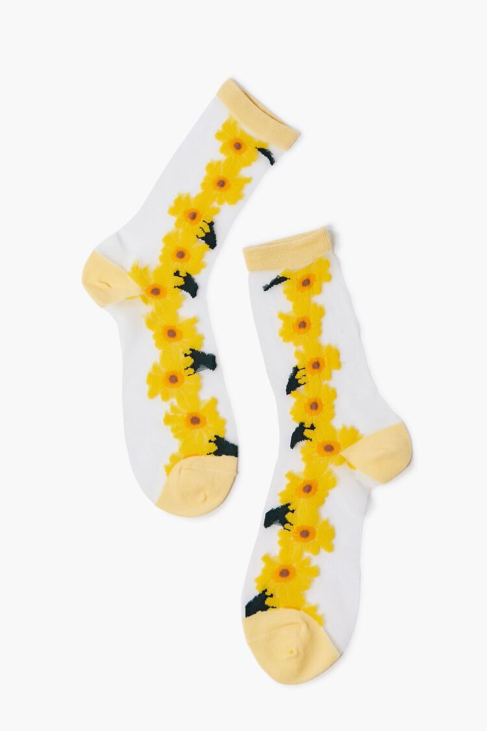 YELLOW/MULTI Embroidered Floral Mesh Crew Socks, image 2