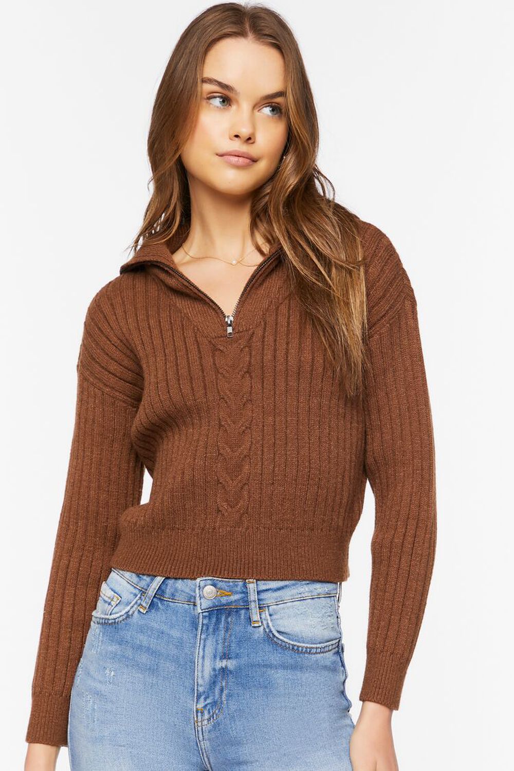 CHOCOLATE Ribbed Half-Zip Sweater, image 1