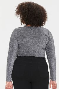 BLACK/SILVER Plus Size Ruched Drawstring Crop Top, image 3