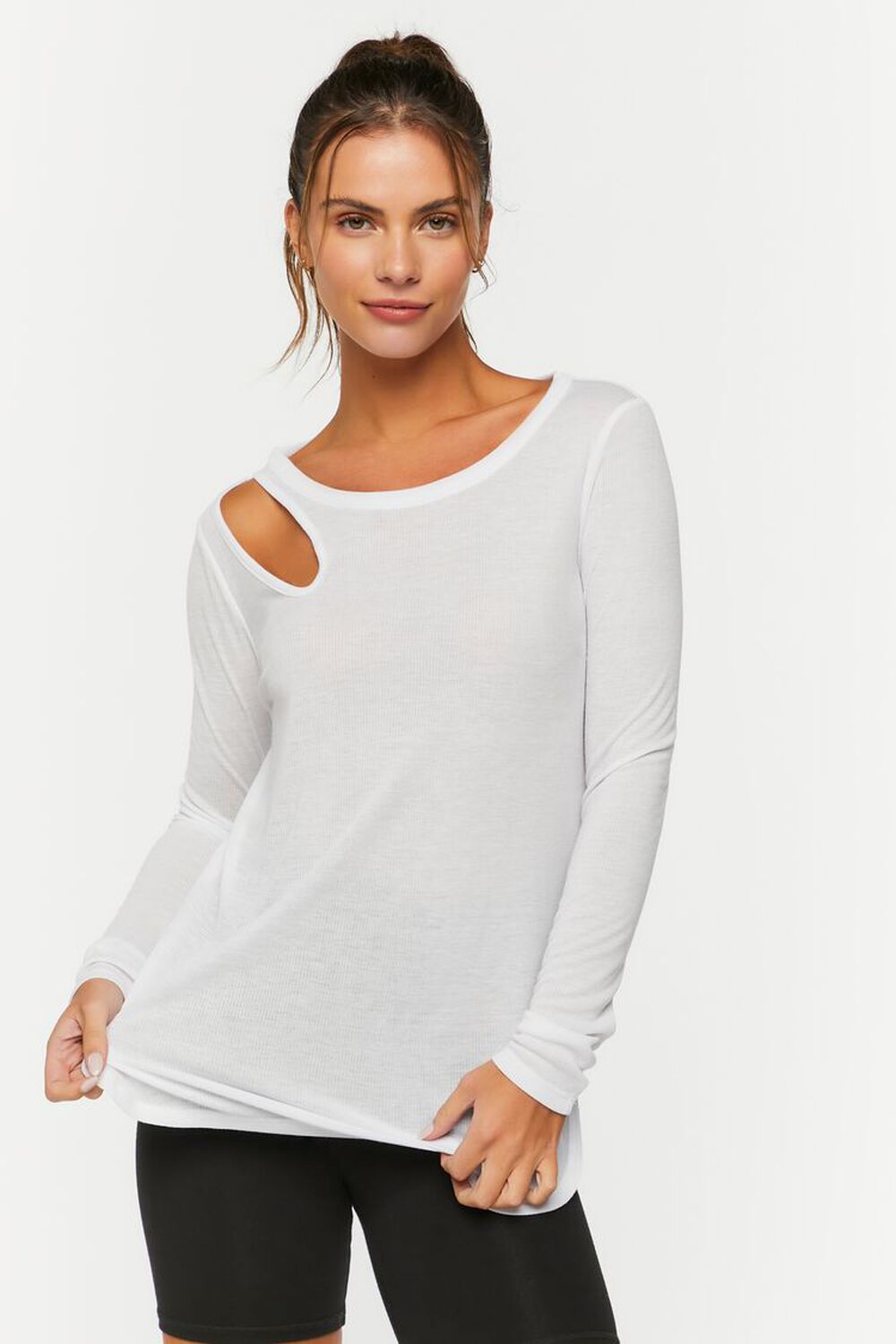 WHITE Active Cutout Long-Sleeve Top, image 1