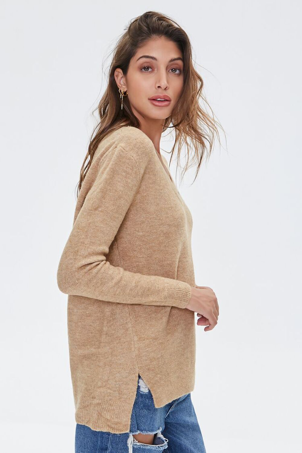 TAN Marled V-Neck Sweater, image 2