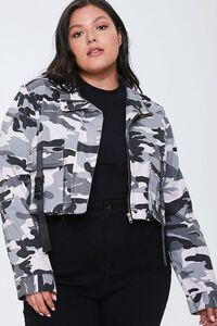 GREY/MULTI Plus Size Camo Print Jacket, image 1
