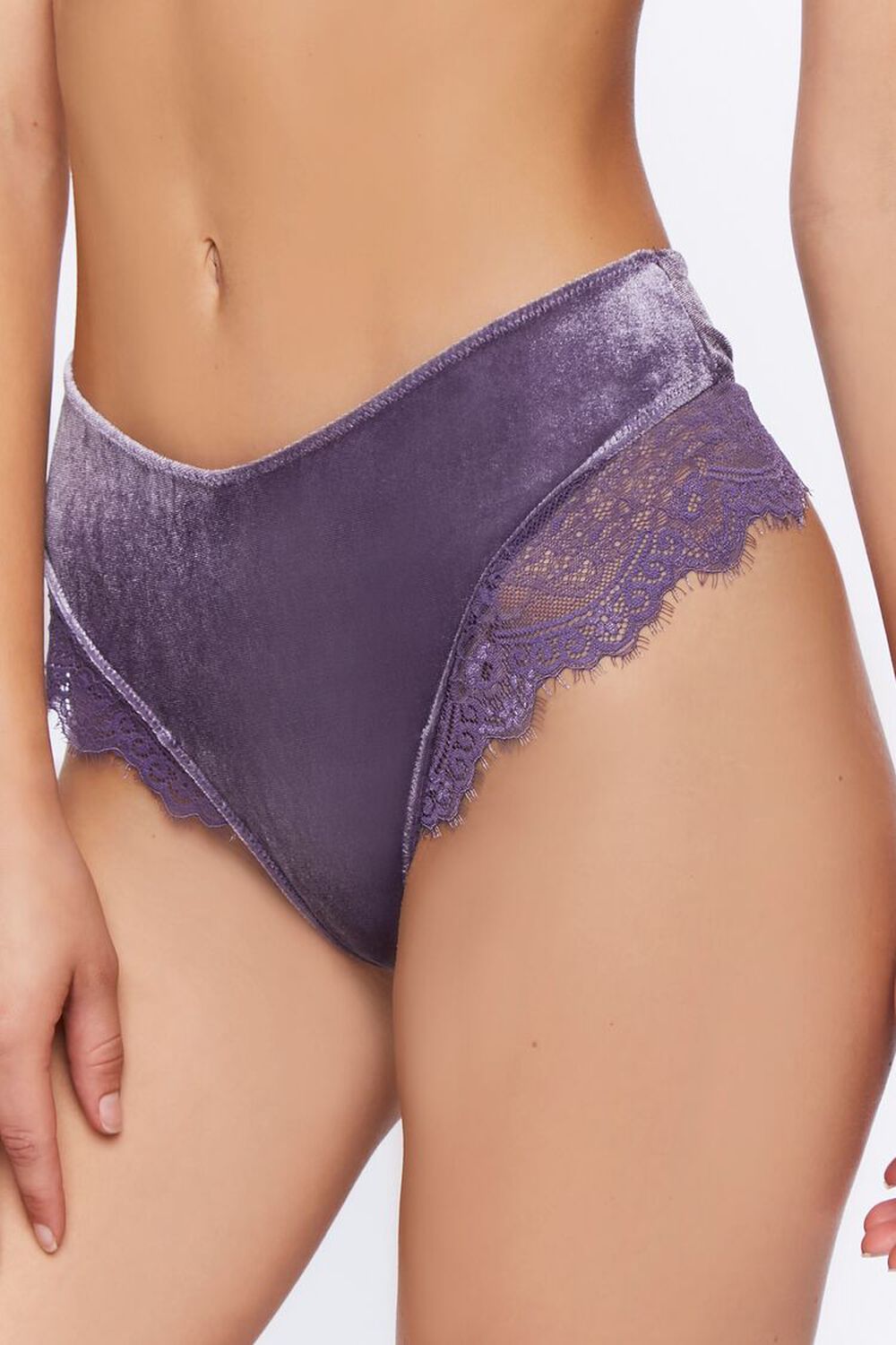 SUGARPLUM Lace-Trim Cheeky Velvet Panties, image 3