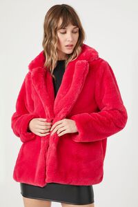 PINK Notched Faux Fur Coat, image 5
