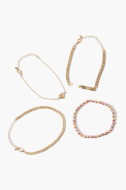 GOLD/PINK Love & Heart Charm Bracelet Set, image 1
